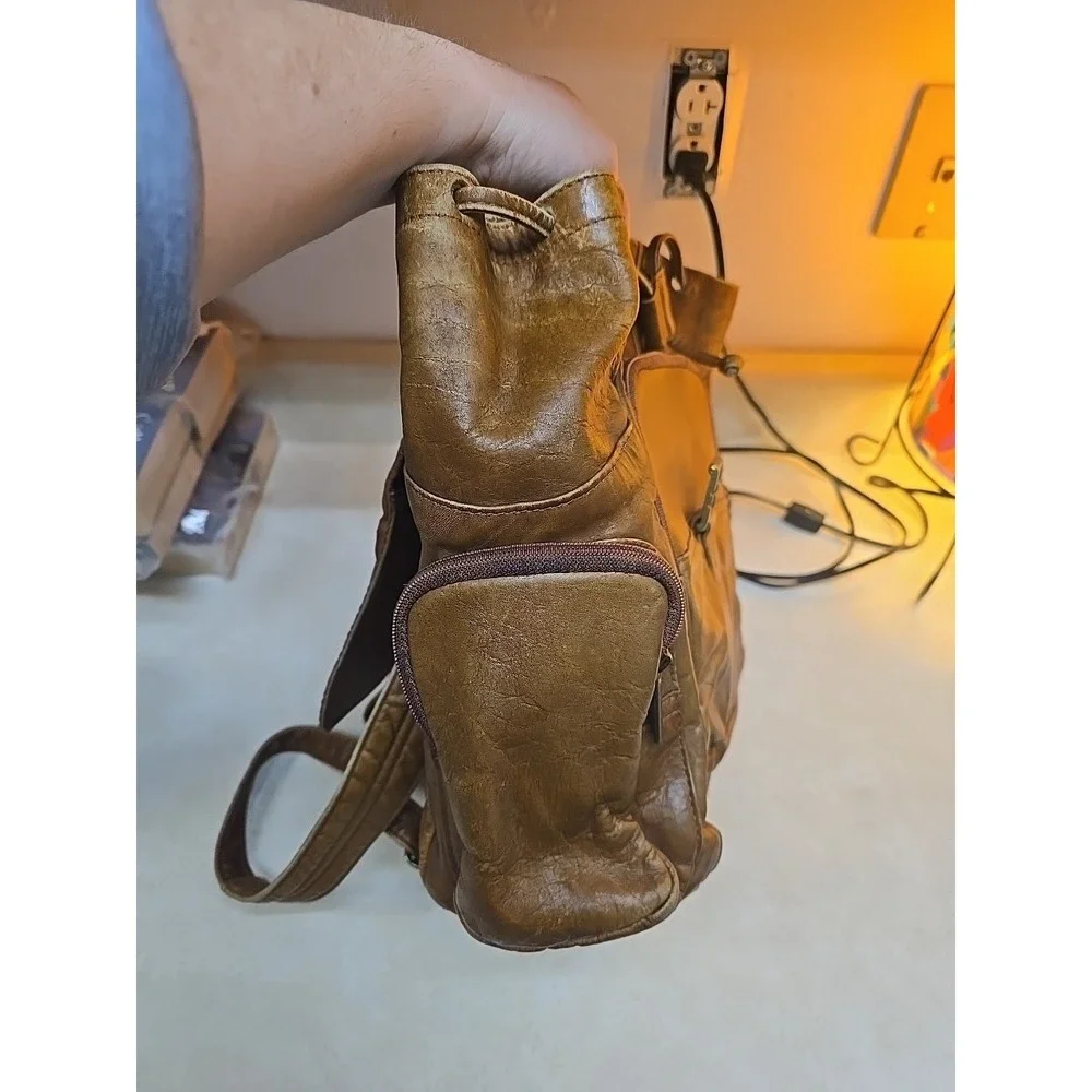 Vtg Handmade Genuine Leather Rustic College School Travel Rucksack Backpack Bag
